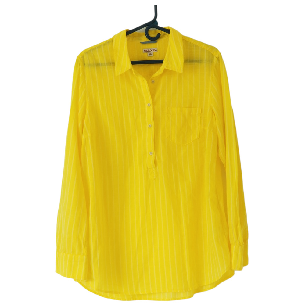 Merona Yellow Stripe Button-Up Women's Shirt 100% Cotton - Size XL